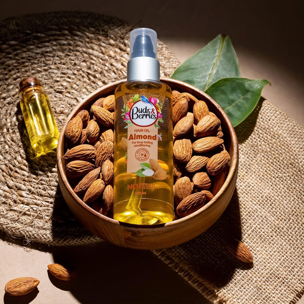 Almond Hair Oil for long lasting conditioining |NO Mineral Oil, NO Silicone, - 100 ml - Buds&Berries