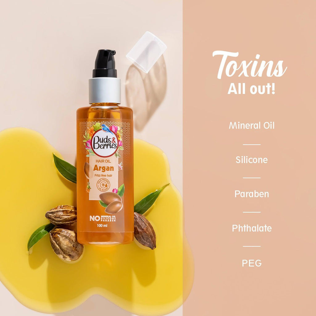 Argan Hair Oil for frizz free hair |NO Mineral Oil, NO Silicone, - 100 ml - Buds&Berries