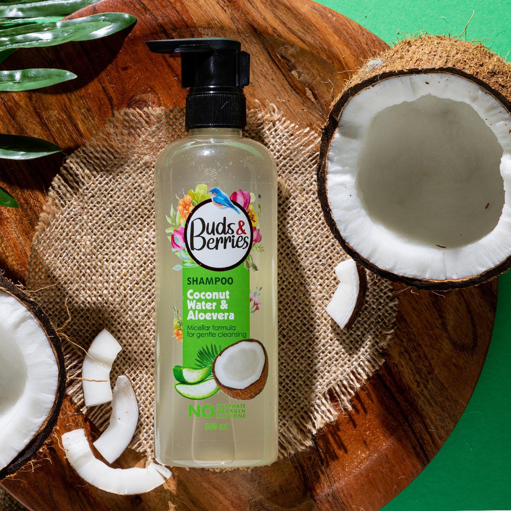Coconut Water & Aloevera Micellar formula Shampoo for Gentle cleansing | Everyday usage- pH balanced | No Sulphate No Silicone 300 ml - Buds&Berries