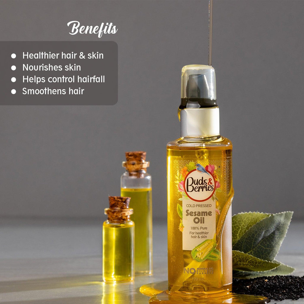 Cold Pressed Sesame Oil for long lasting conditioning |NO Mineral Oil, NO Silicone, - 100 ml - Buds&Berries