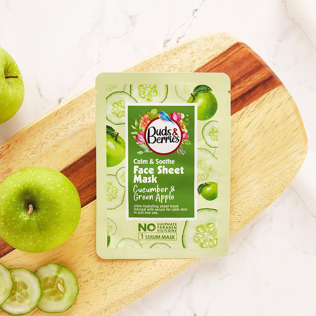 Cucumber & Green Apple Calming & Soothing Face Sheet Mask - Buds&Berries