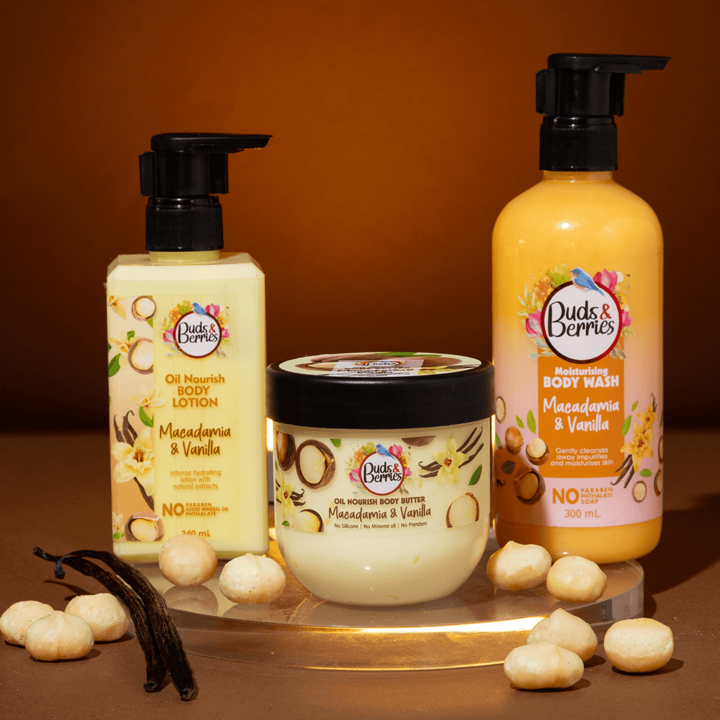 Macadamia Total Skin Care- Macadamia Body Wash(300ml)+Body Lotion(240ml)+Body Butter(200ml) - Buds&Berries