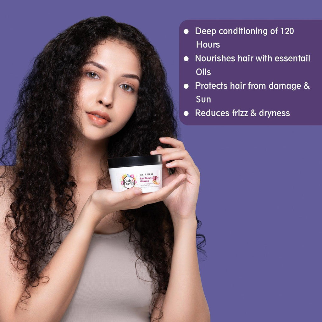 Red Onion & Ginseng Anti-hair fall Hairmask | Promotes hair growth| No Sulphate, No Paraben, No Silicone - 200ml - Buds&Berries