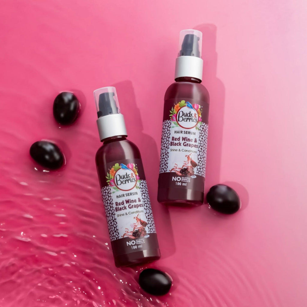 Red Wine & Black Grapes Hair Serum for Shiny hair | NO Silicone, NO Paraben - 100 ml - Buds&Berries