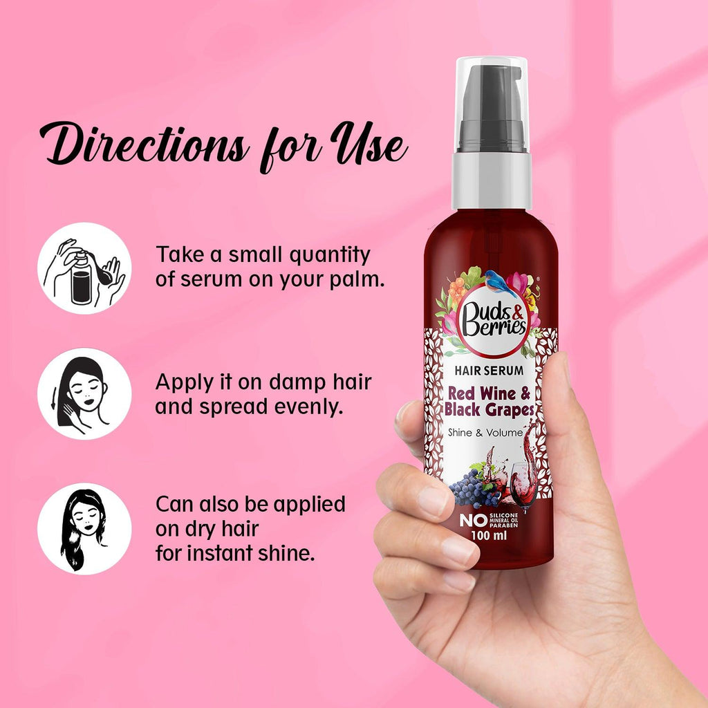 Red Wine & Black Grapes Hair Serum for Shiny hair | NO Silicone, NO Paraben - 100 ml - Buds&Berries