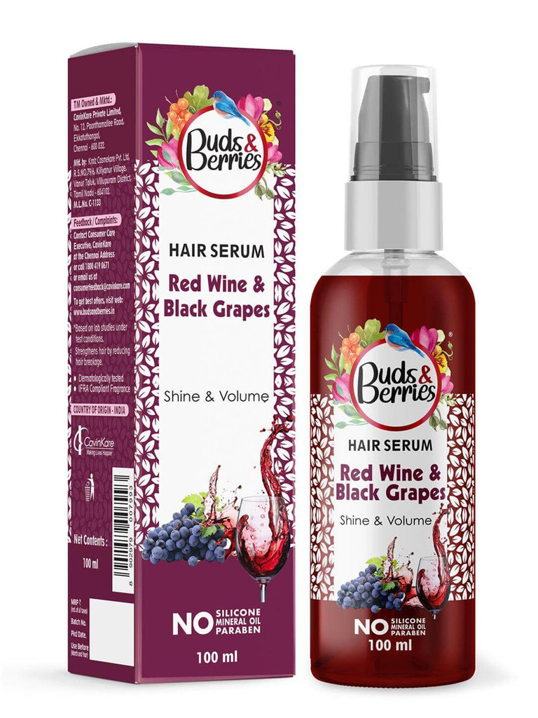 Red Wine & Black Grapes Hair Serum for Shiny hair | NO Silicone, NO Paraben - 100 ml - Buds&Berries
