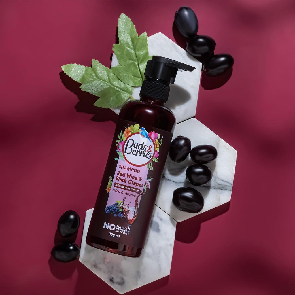 Red Wine & Black grapes Shampoo infused with keratin No Sulphate, No Paraben, No Silicone - 300ml - Buds&Berries