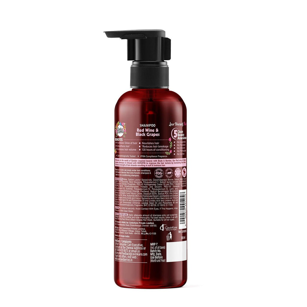 Red Wine & Black grapes Shampoo infused with keratin No Sulphate, No Paraben, No Silicone - 300ml - Buds&Berries