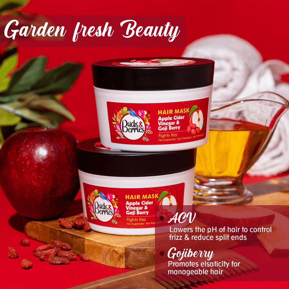 Apple Cider Vinegar & Gojiberry Anti-frizz Hair Mask for Smooth, Soft & Manageable Hair | NO Sulphate, NO Paraben - 200 ml - Buds&Berries