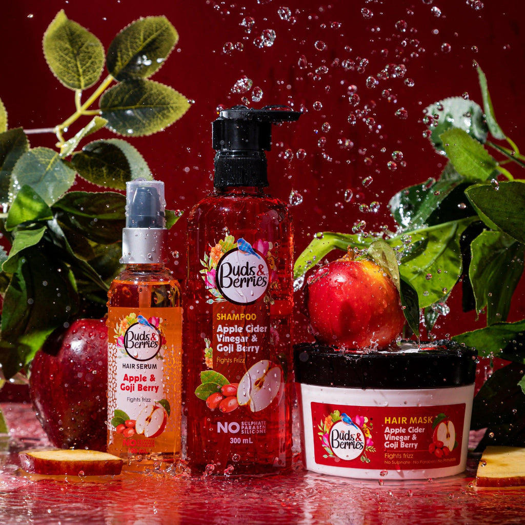 Apple Cider Vinegar Frizz Care Combo (Shampoo 300ml + Hair Mask 200ml + Hair Serum 100ml) - Buds&Berries