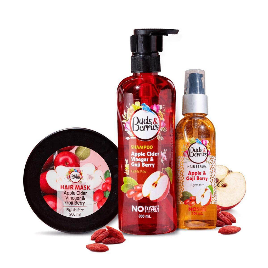 Apple Cider Vinegar Frizz Care Combo (Shampoo 300ml + Hair Mask 200ml + Hair Serum 100ml) - Buds&Berries