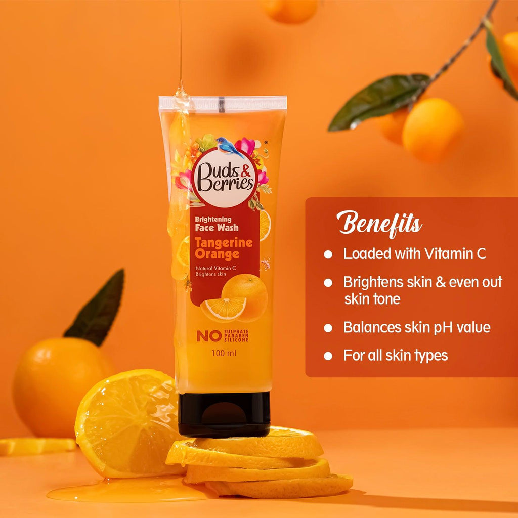 Brightening Tangerine Orange Face Wash With Natural Vitamin C for Glowing Skin | pH Balanced Gentle Facewash | No Sulphate, No Paraben (100 ml) - Buds&Berries