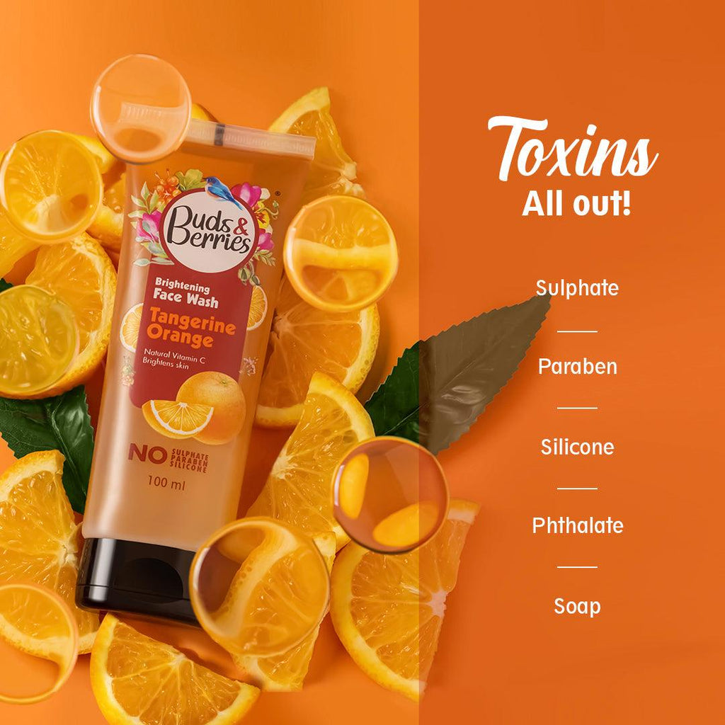 Brightening Tangerine Orange Face Wash With Natural Vitamin C for Glowing Skin | pH Balanced Gentle Facewash | No Sulphate, No Paraben (100 ml) - Buds&Berries