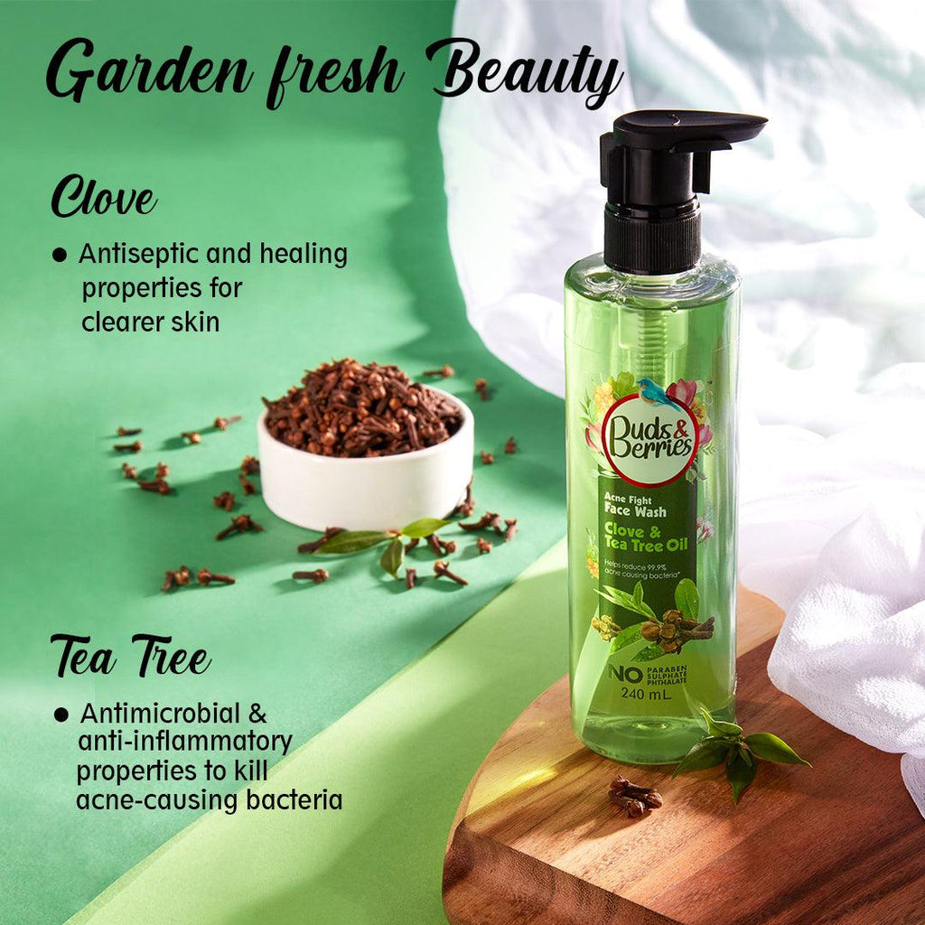 Clove and Tea Tree Oil Acne Fight Facewash for Oily Acne Prone Skin - 240 ml - Buds&Berries