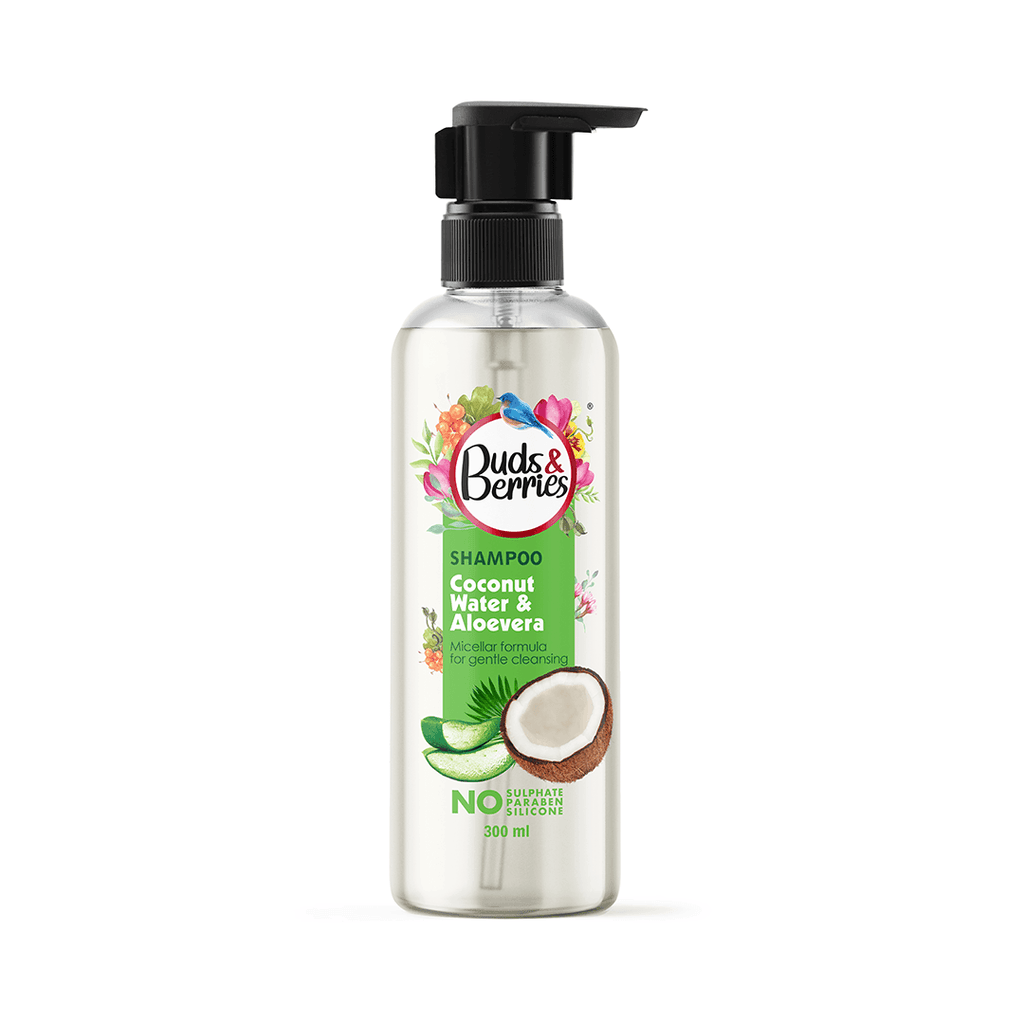 Coconut Water & Aloevera Micellar formula Shampoo for Gentle cleansing | Everyday usage- pH balanced | No Sulphate No Silicone 300 ml - Buds&Berries