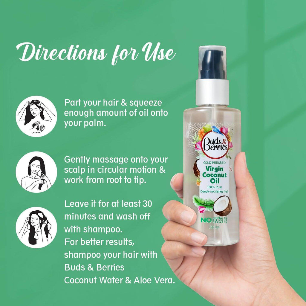Cold Pressed Coconut Oil Nourishes Hair & Skin 100ml Buds&Berries