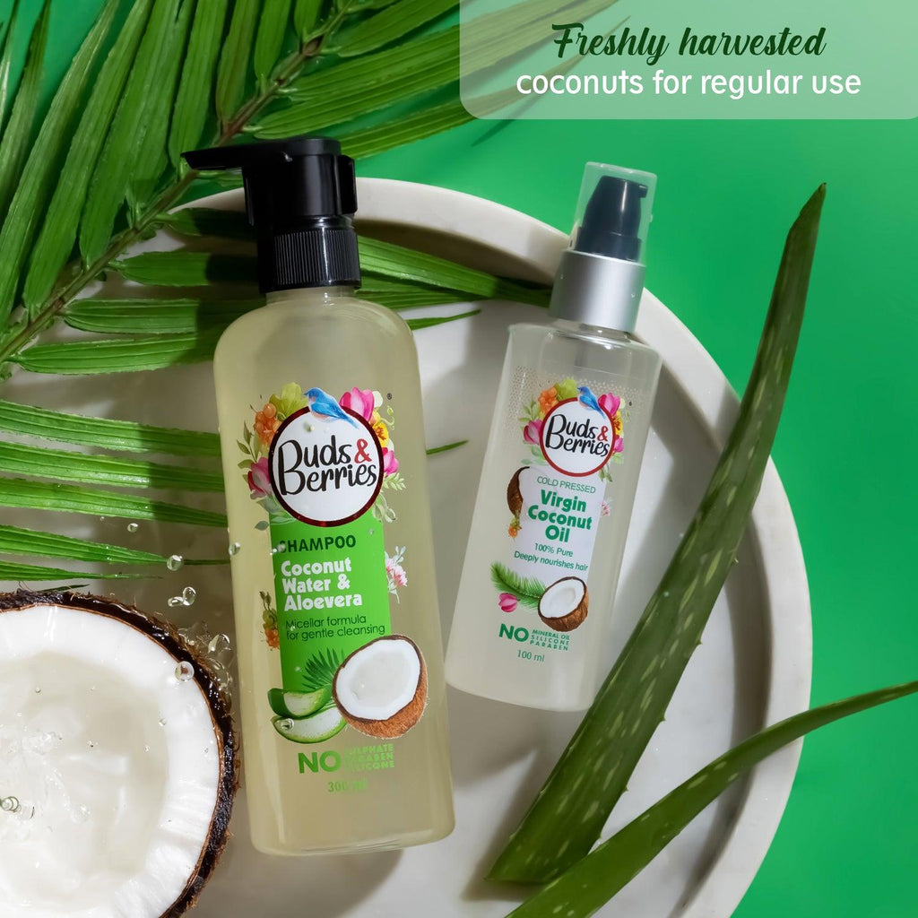 Cold Pressed Coconut Oil for deeply nourishing hair and skin |NO Mineral Oil, NO Silicone, - 100 ml - Buds&Berries