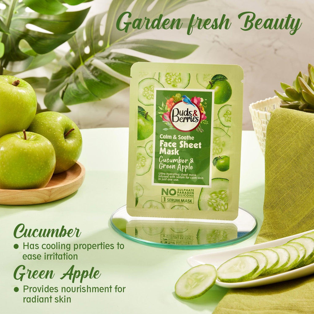 Cucumber & Green Apple Calming & Soothing Face Sheet Mask - Buds&Berries