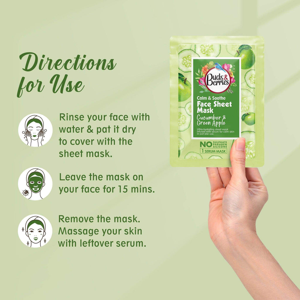 Cucumber & Green Apple Calming & Soothing Face Sheet Mask - Buds&Berries