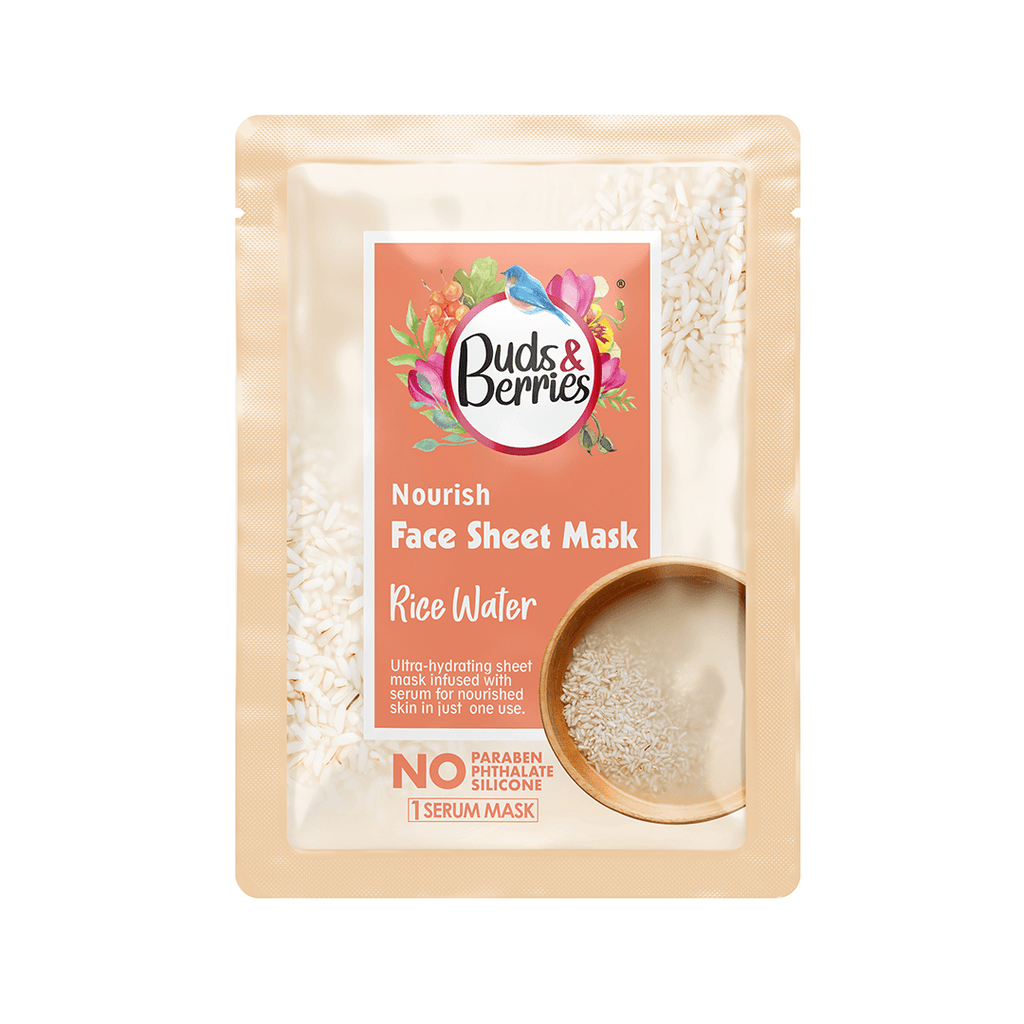 Nourish Face Sheet Mask Rice Water No Paraben, No Phthalate, No Silicone - 25gm - Buds&Berries