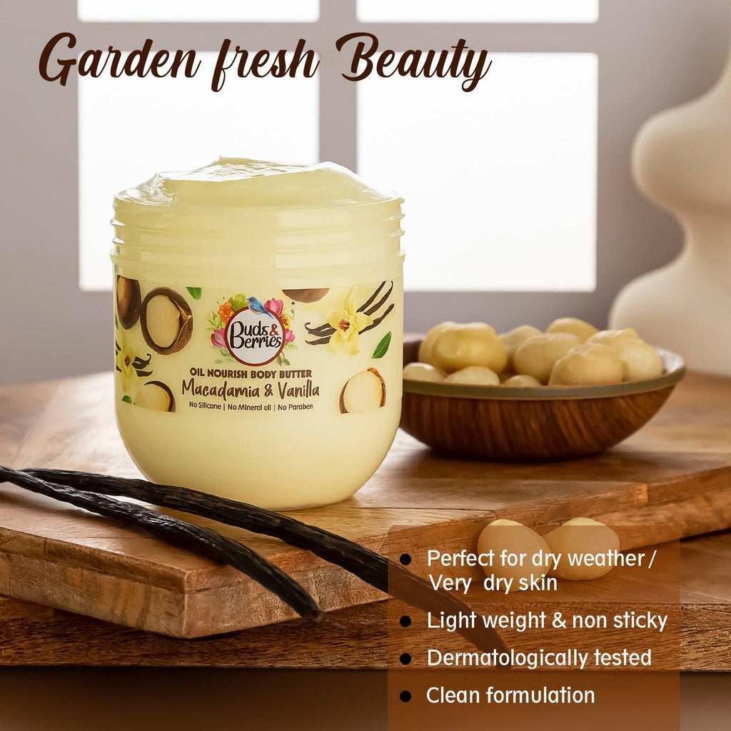 Oil Nourish Macadamia & Vanilla Body Butter (200 ml) - Buds&Berries