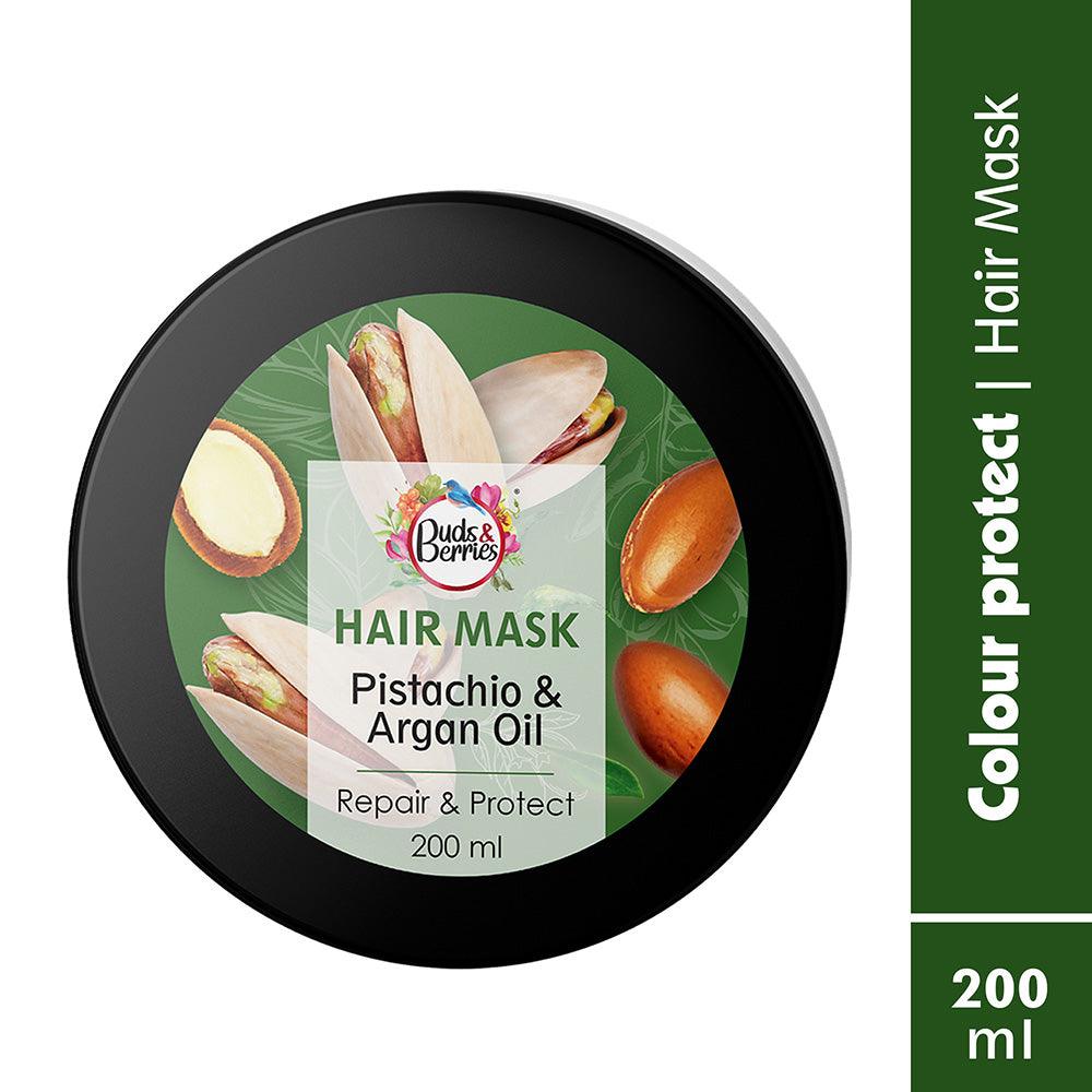 Pistachio & Argan Oil Colour Protectant Hair Mask for Dry , Damaged & Coloured Hair | NO Sulphate, NO Paraben - 200 ml - Buds&Berries