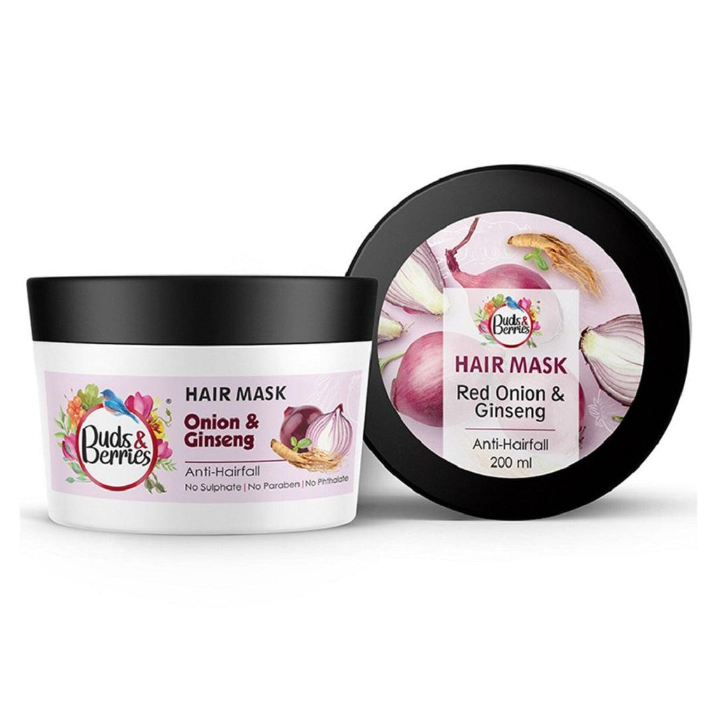 Red Onion & Ginseng Anti-hair fall Hairmask | Promotes hair growth| No Sulphate, No Paraben, No Silicone - 200ml - Buds&Berries