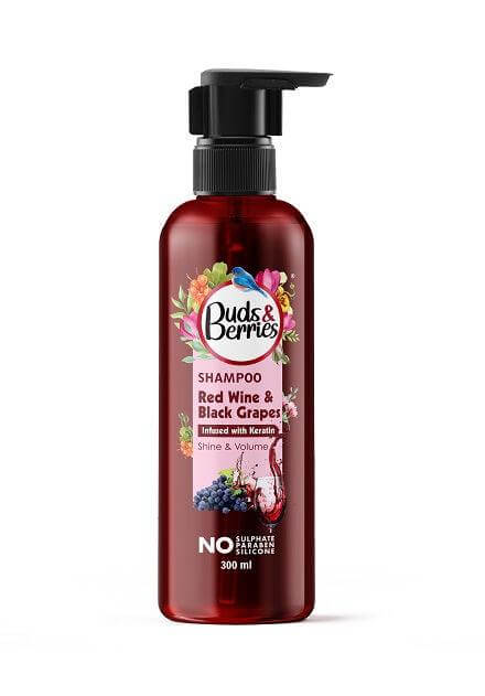 Red Wine & Black grapes Shampoo infused with keratin No Sulphate, No Paraben, No Silicone - 300ml - Buds&Berries
